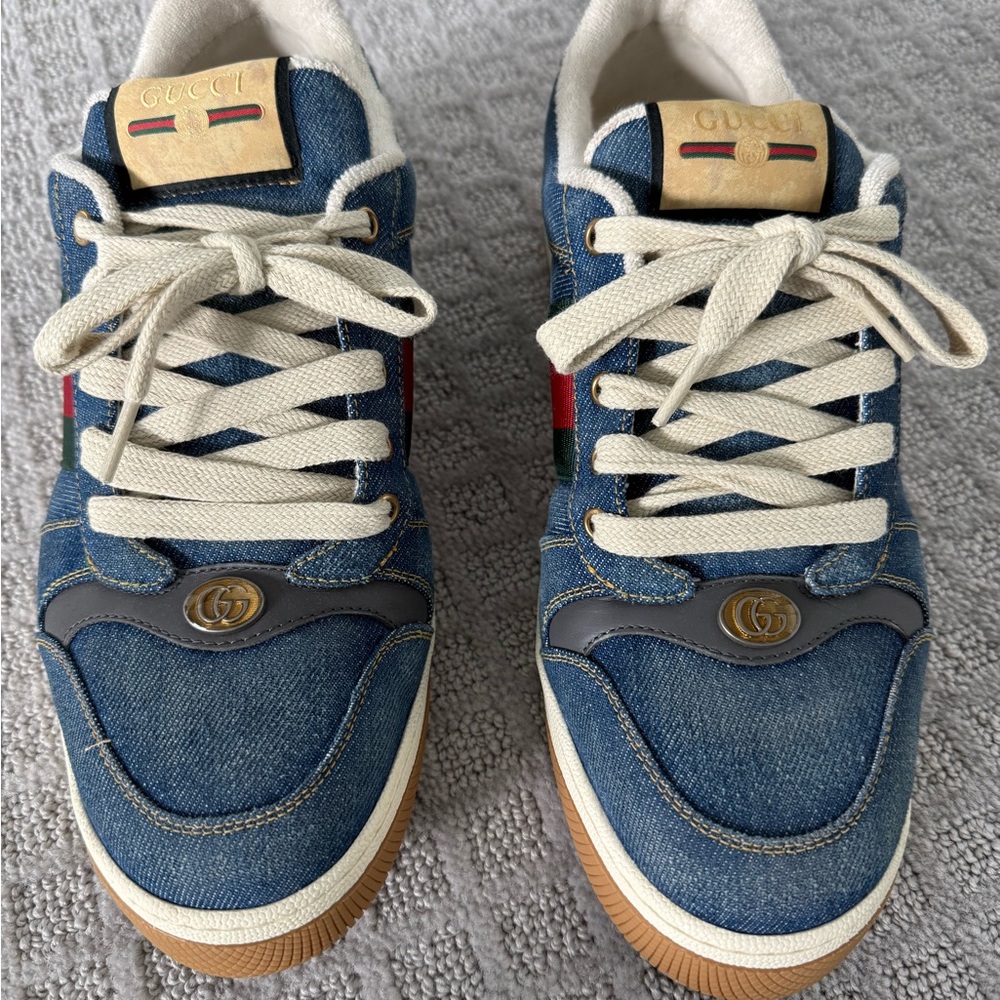 Gucci Men's Blue Denim Screener Sneakers